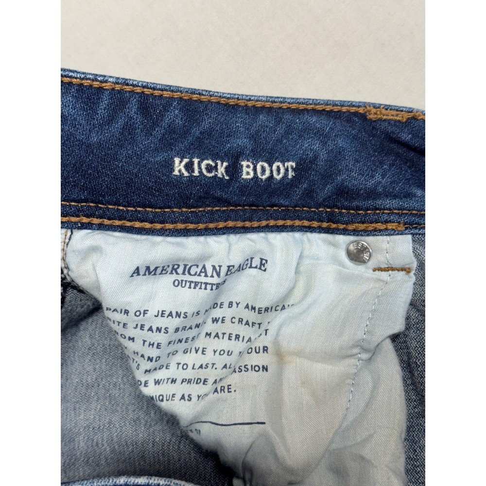 American Eagle Kick Boot Super Stretch Blue Denim Jeans Size 8 Regular - Picture 3 of 9